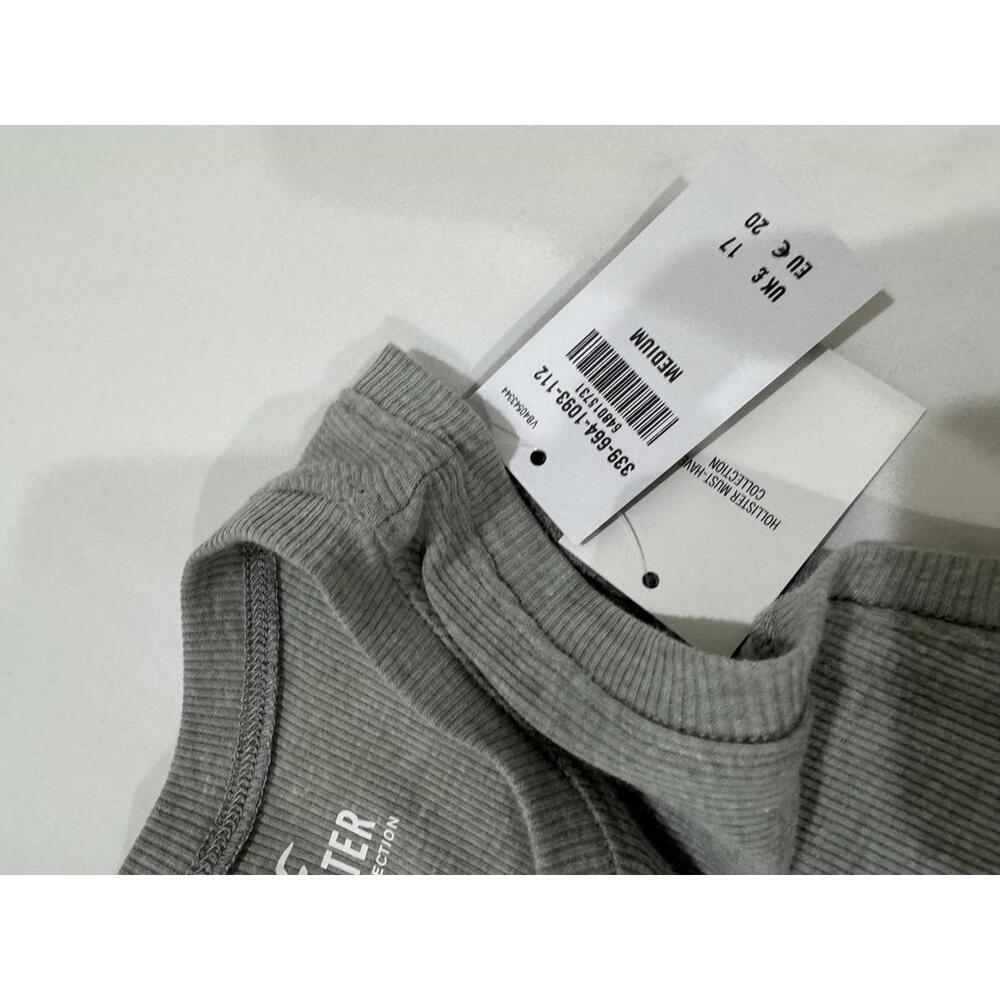 NWT Hollister Gray High Neck Ribbed Cotton Cropped Tank Top- Size Medium - Picture 5 of 8
